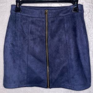 HYFVE Navy Blue Velvet Skirt with Front Zipper